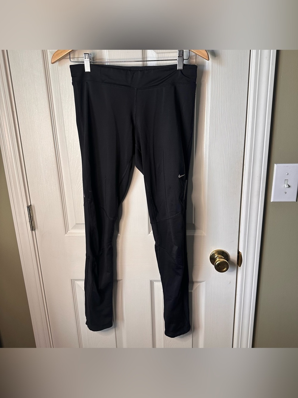 Size Medium Black Nike Dri-FIT Running Leggings Zipper Ankle Athletic Workout